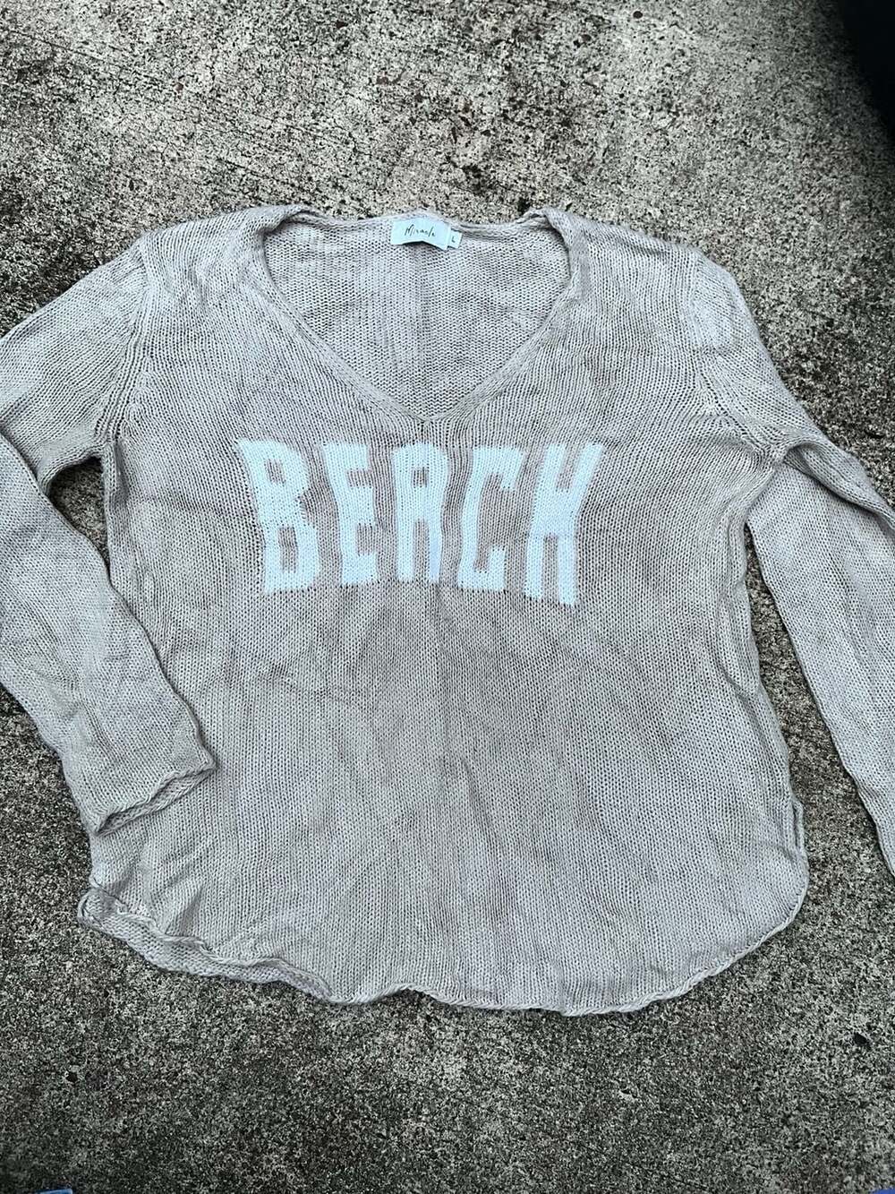 Miracle Beach Knit Sweater Size L Beige V-Neck Long Sleeve